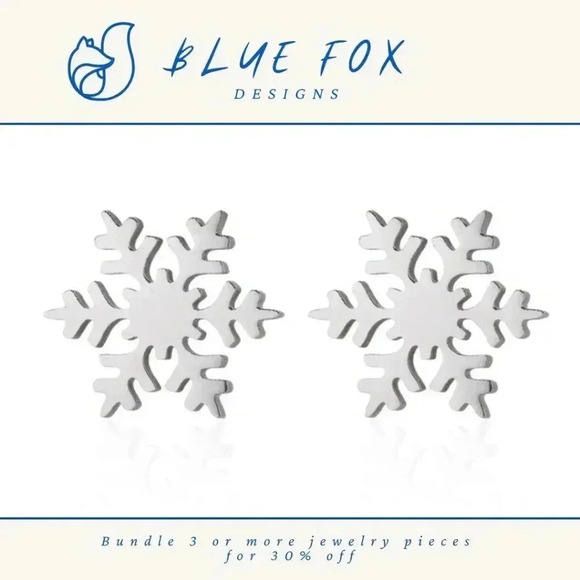 *NEW* Stainless Steel Holiday Snowflake  Earrings (SILVER) - Picture 1 of 6